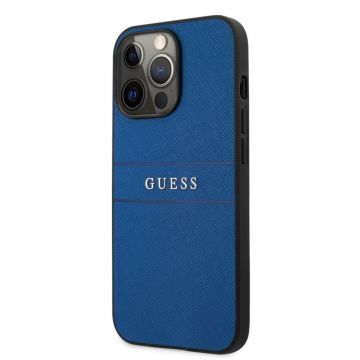 Husa de protectie telefon Guess pentru iPhone 13 Pro, Leather Saffiano, Plastic, Albastru