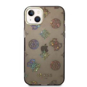 Husa de protectie telefon Guess pentru iPhone 14 Plus, Peony Glitter, Plastic, Negru