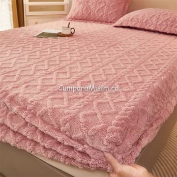 Cearsaf cu elastic COCOLINO 180x200x25cm 2 fete de perne Jojo Home model Tricotat Roz