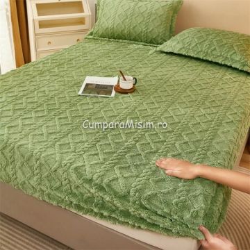 Cearsaf cu elastic COCOLINO 180x200x25cm 2 fete de perne Jojo Home model Tricotat Verde