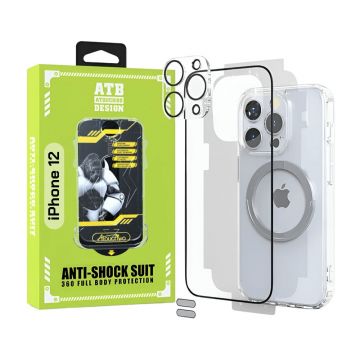 ATB Husa iPhone 12 TPU Antisoc - Folie Sticla - Folie Spate - Protectie Camera - Inel Magnetic - Stickere Anti-Praf, Kit 6 in 1 De Protectie