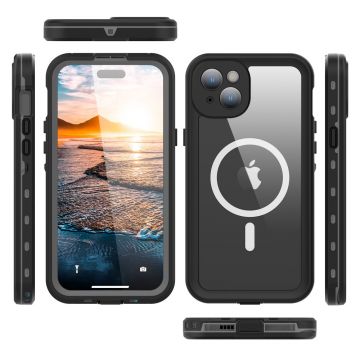 Husa de protectie telefon rezistenta la apa UIQ Waterproof, IP68, rezistent la socuri, MagSafe, compatibila cu iPhone 15 Plus, Negru