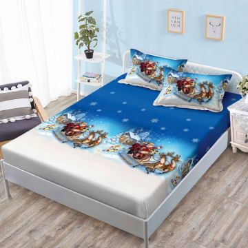 Cearsaf cu elastic Bumbac FINET 180x200cm 2 fete de perne 50x70cm X-Mass Collection Albastru