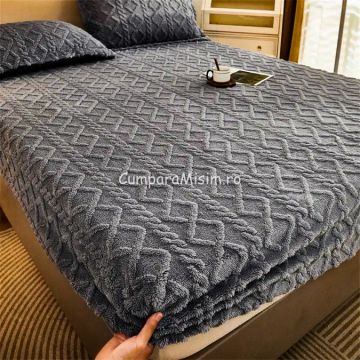 Cearsaf cu elastic COCOLINO 180x200x25cm 2 fete de perne Jojo Home model Tricotat Gri inchis