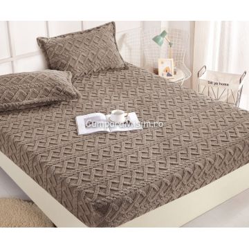 Cearsaf cu elastic COCOLINO 180x200x25cm 2 fete de perne Jojo Home model Tricotat Maro