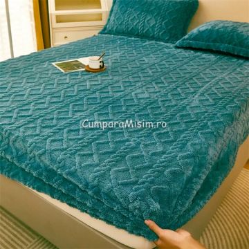 Cearsaf cu elastic COCOLINO 180x200x25cm 2 fete de perne Jojo Home model Tricotat Turquoise