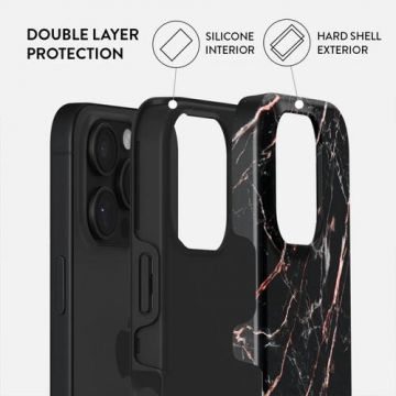 Husa Dual Layer Rose Gold Marble Burga pentru iPhone 16 Pro Max, Negru