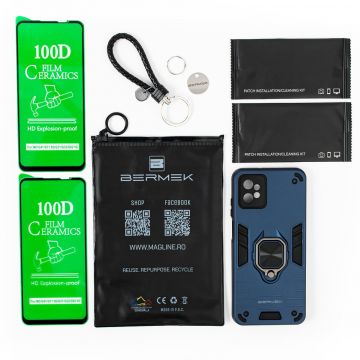 Bermek Husa Motorola G32, husa antisoc - 2x Folie telefon, Albastru