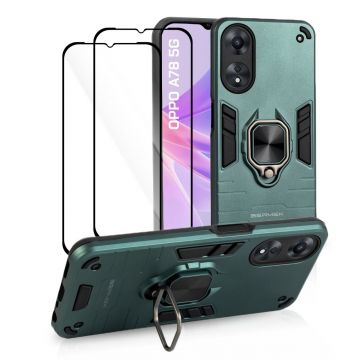 Bermek Husa Oppo A78 5G, husa antisoc - 2x Folie telefon, Verde