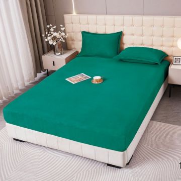 Cearșaf cu Elastic Cocolino 160x200x25 cm – Set cu 2 Fețe de Pernă Model UNI Gros și Pufos Calitate Premium pentru Confort și Eleganță Verde