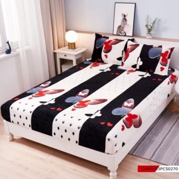 Cearșaf cu Elastic Cocolino 180x200x25 cm – Set cu 2 Fețe de Pernă Gros și Pufos Calitate Premium pentru Confort și Eleganță Alb Negru Roșu dungi fluturi