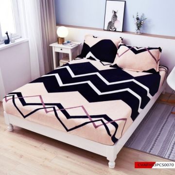 Cearșaf cu Elastic Cocolino 180x200x25 cm – Set cu 2 Fețe de Pernă Gros și Pufos Calitate Premium pentru Confort și Eleganță Crem Negru Zig-Zag