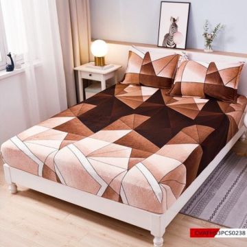 Cearșaf cu Elastic Cocolino 180x200x25 cm – Set cu 2 Fețe de Pernă Gros și Pufos Calitate Premium pentru Confort și Eleganță Maro Bej forme geometrice