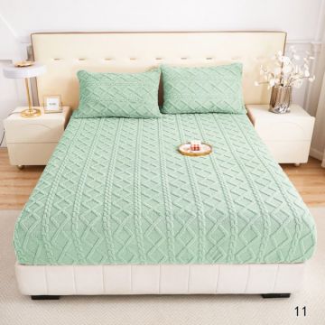 Cearșaf cu Elastic Cocolino 180x200x25 cm – Set cu 2 Fețe de Pernă Model Tricotat Gros și Pufos Calitate Premium pentru Confort și Eleganță Aqua