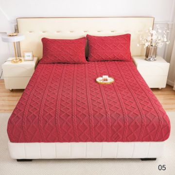 Cearșaf cu Elastic Cocolino 180x200x25 cm – Set cu 2 Fețe de Pernă Model Tricotat Gros și Pufos Calitate Premium pentru Confort și Eleganță Grena