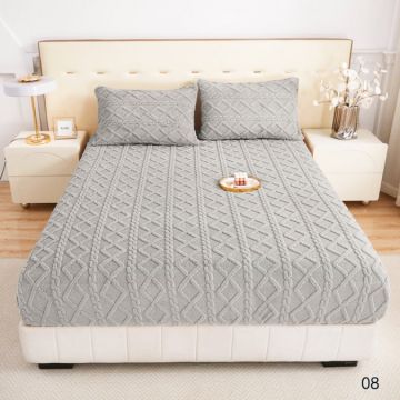 Cearșaf cu Elastic Cocolino 180x200x25 cm – Set cu 2 Fețe de Pernă Model Tricotat Gros și Pufos Calitate Premium pentru Confort și Eleganță Gri deschis