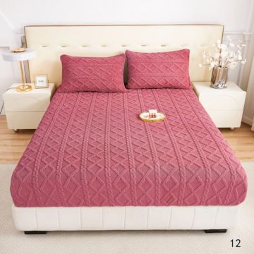 Cearșaf cu Elastic Cocolino 180x200x25 cm – Set cu 2 Fețe de Pernă Model Tricotat Gros și Pufos Calitate Premium pentru Confort și Eleganță Roz ars