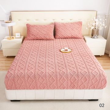 Cearșaf cu Elastic Cocolino 180x200x25 cm – Set cu 2 Fețe de Pernă Model Tricotat Gros și Pufos Calitate Premium pentru Confort și Eleganță Roz Pudra