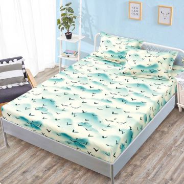 Cearsaf cu elastic Bumbac FINET 160x200cm 2 fete de perne 50x70cm Crem Turquoise Stol de Pasari – confort și eleganță pentru patul tău