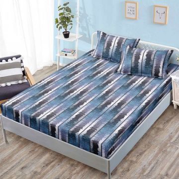 Cearsaf cu elastic Bumbac FINET 160x200cm 2 fete de perne 50x70cm Gri albastrui abstract