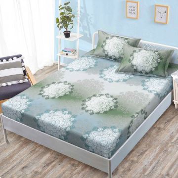 Cearsaf cu elastic Bumbac FINET 160x200cm 2 fete de perne 50x70cm Menta Model Oriental – confort și eleganță pentru patul tău