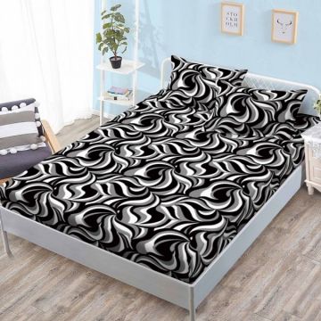 Cearsaf cu elastic Bumbac FINET 160x200cm 2 fete de perne 50x70cm Negru abstract