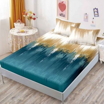 Cearsaf cu elastic Bumbac FINET 160x200cm 2 fete de perne 50x70cm Turquoise abstract