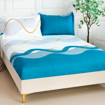 Cearsaf cu elastic Bumbac Satinat 160/180x200cm 2 fete de perne 50x70cm Bleu intens abstract