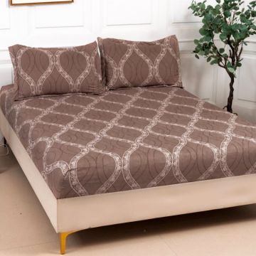 Cearsaf cu elastic Bumbac Satinat 160/180x200cm 2 fete de perne 50x70cm Maro model elegant