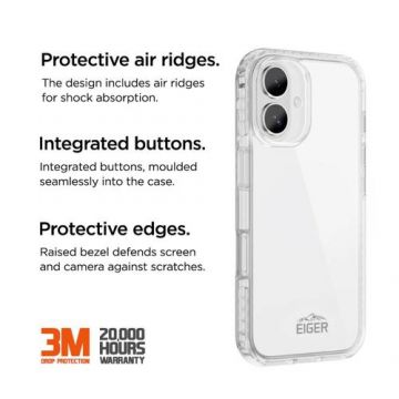 Husa Ice Grip Eiger pentru iPhone 16 Plus, Transparenta