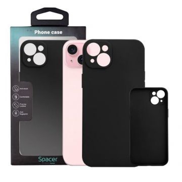 Husa pentru Iphone 15 Plus Spacer, grosime 1.5mm, material flexibil TPU, Negru