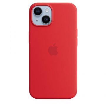 Husa Protectie Spate Apple MW5U3ZM/A pentru iPhone 14, Silicone Case cu MagSafe (Rosu)