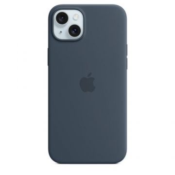 Husa Protectie Spate Apple MXQT3ZM/A pentru iPhone 15 Plus, Silicone Case cu MagSafe (Albastru)