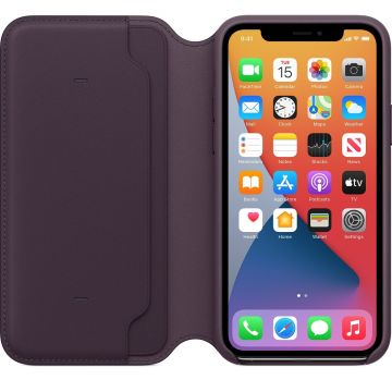 Resigilat - Husa de protectie telefon Apple pentru Iphone 11 Pro Max, Leather Folio, MX092ZM/A, Aubergine