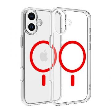 Husa Protectie Spate Dviced DV511014, Magsafe, pentru iPhone 16 Plus (Transparent/Rosu)