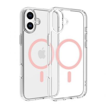 Husa Protectie Spate Dviced DV511015, Magsafe, pentru iPhone 16 Plus (Transparent/Roz)