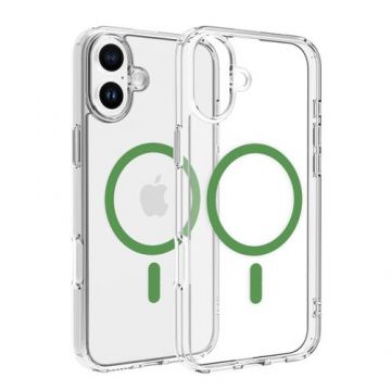 Husa Protectie Spate Dviced DV511017, Magsafe, pentru iPhone 16 Plus (Transparent/Verde)