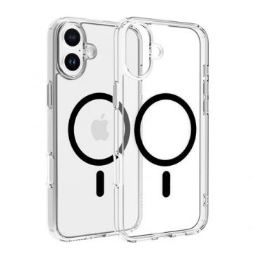 Husa Protectie Spate Dviced DV511018, Magsafe, pentru iPhone 16 Plus (Transparent/Negru)