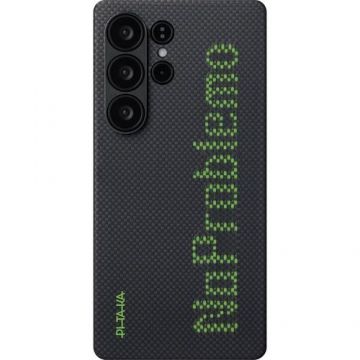 Husa Protectie Spate Pitaka AS2501UNOP Tactile Woven NoProblemo, fosforescenta pentru Samsung Galaxy S25 Ultra (Negru)